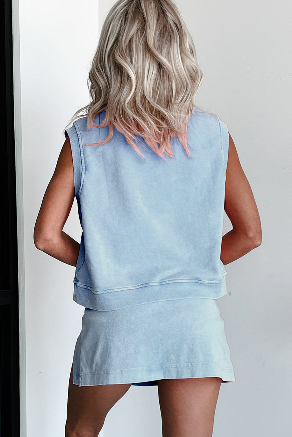 Phalaenopsis 2 Pieces Mineral Wash Cotton Tank Top Lined Split Skirt Set