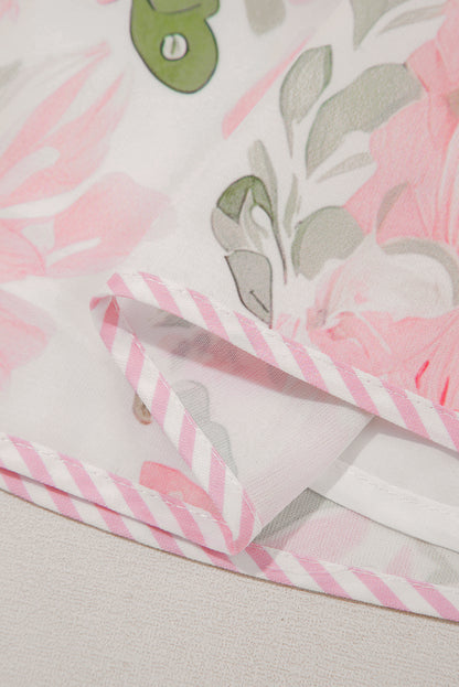 Orange Floral Contrast Edge Layered Short Sleeve Mini Dress