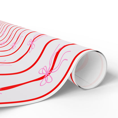 Pink Bows & Red Stripes Wrapping Paper — Coquette Gift Wrap