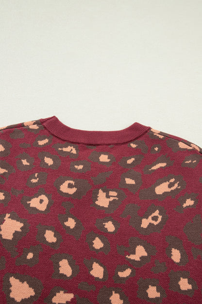 Red Leopard Print Cap Sleeve Knitted Top
