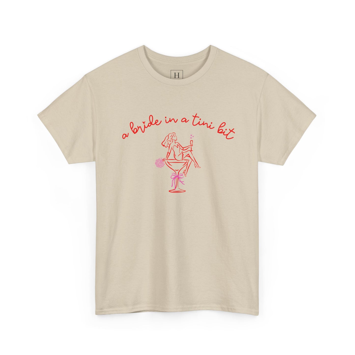 Bride in a Tiny Bit Martini Tee — Wedding Bachelorette Party Shirt with Bouquet & Hearts