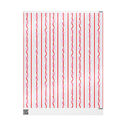 Pink Bows & Red Stripes Wrapping Paper — Coquette Gift Wrap