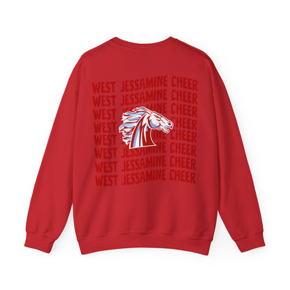 West Jessamine Cheer Crewneck Sweatshirt — Back ‘West Jessamine Cheer’ with Horse Logo - Unisex