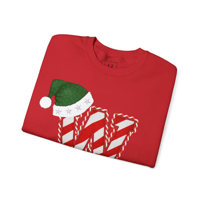 Candy Cane "W" with Green Santa Hat; Colts - Christmas Sweatshirt - Unisex