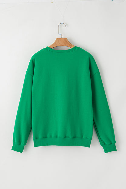 Green LUCKY Aphabet Chenille Embroidered Pullover Sweatshirt