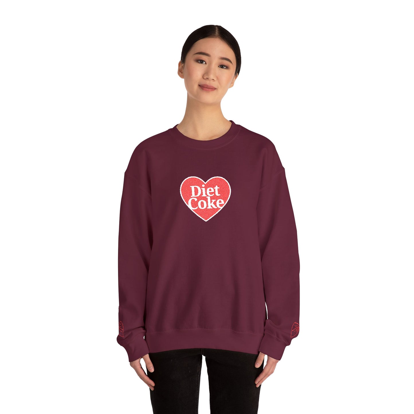 Valentine Heart 'Diet Coke' with Red Bows on Left & Right Sleeves Crewneck Sweatshirt -Embroidered