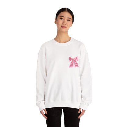 Faith Crewneck Sweatshirt — "Jesus Loves You" Pink & Red Bows - Front & Back