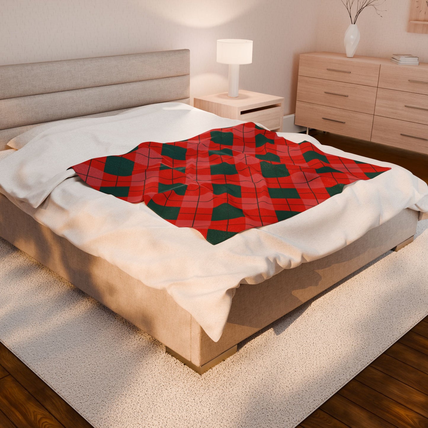 Red & Green Diamond Plaid Christmas Blanket