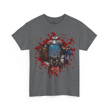Halloween; Classic Horror Characters with Pennywise and Blood Splatter -- Unisex