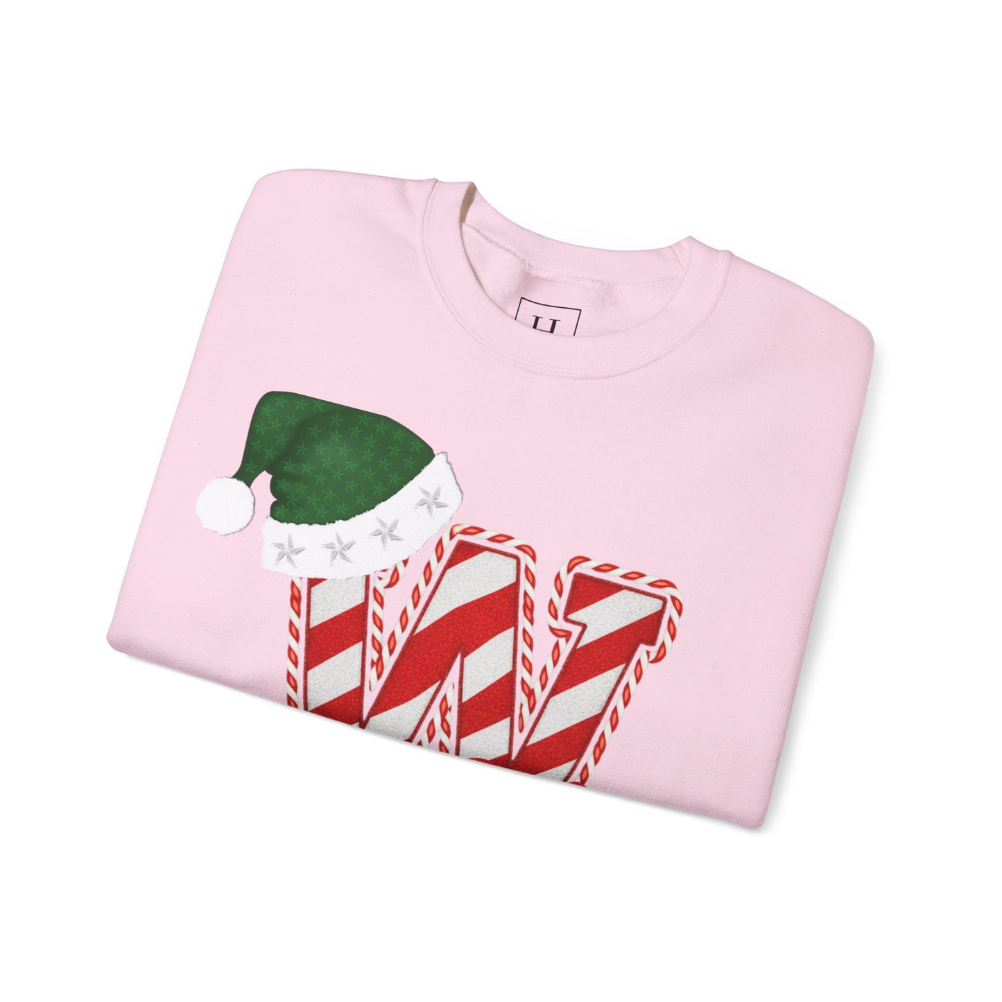 Candy Cane "W" with Green Santa Hat; Colts - Christmas Sweatshirt - Unisex