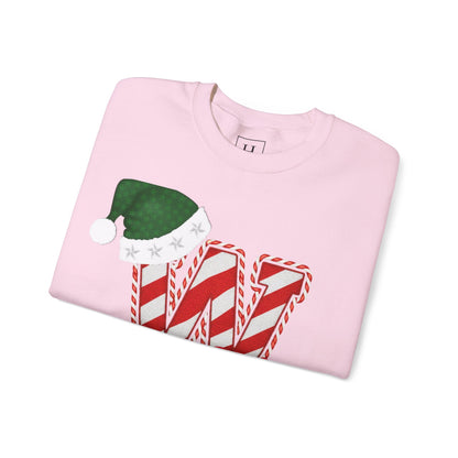 Candy Cane "W" with Green Santa Hat; Colts - Christmas Sweatshirt - Unisex