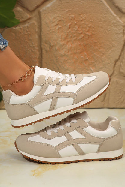 Oatmeal Contrast Lace Up Round Toe Sneakers