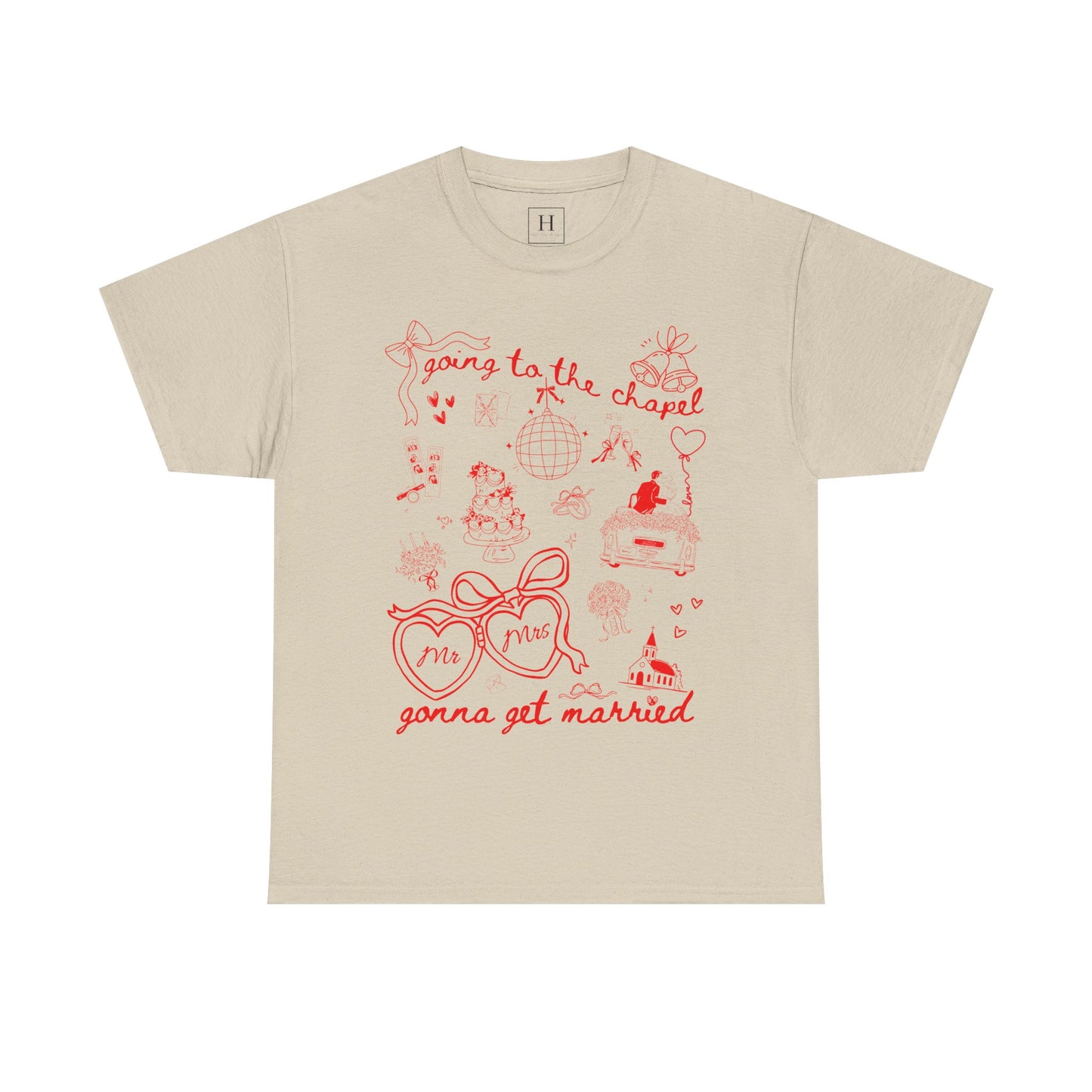Mr. & Mrs. Red Wedding T-Shirt — "Going to the Chapel" Bridal Tee