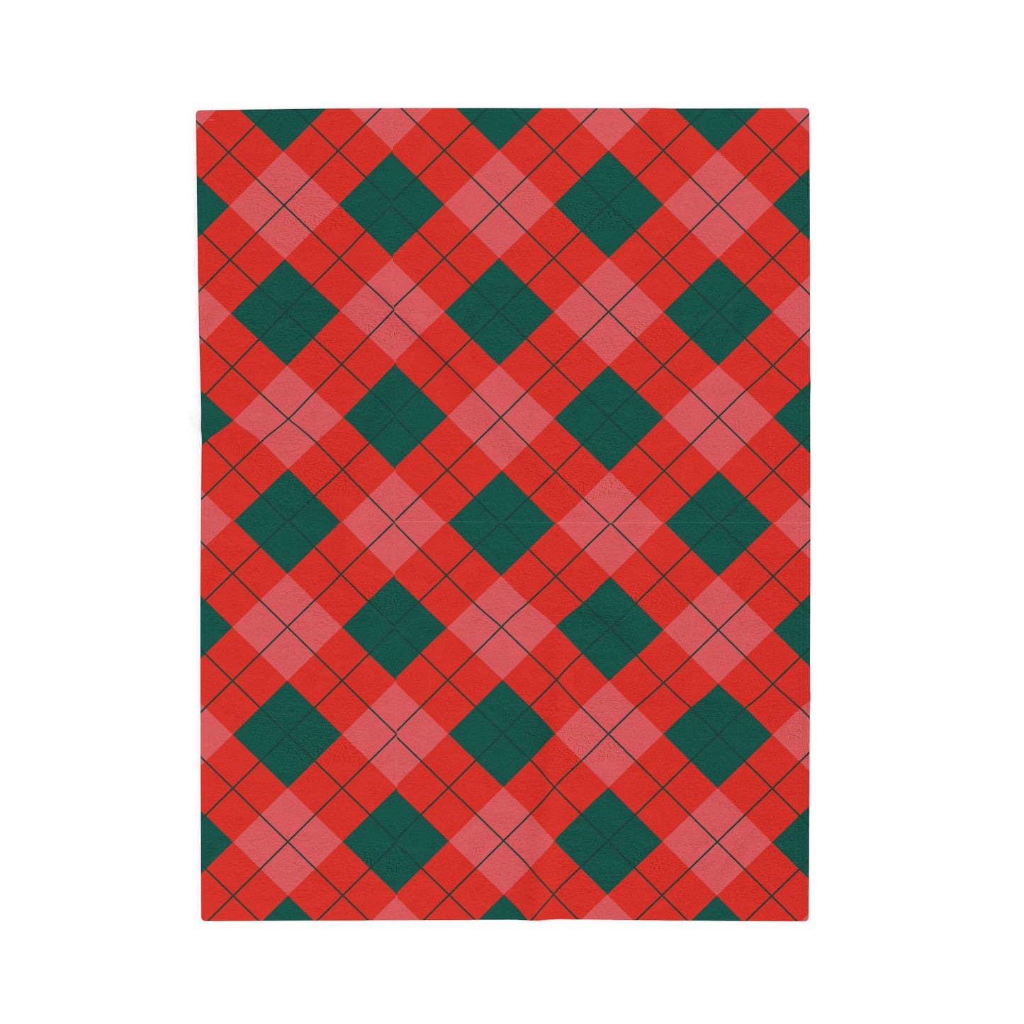 Red & Green Diamond Plaid Christmas Blanket