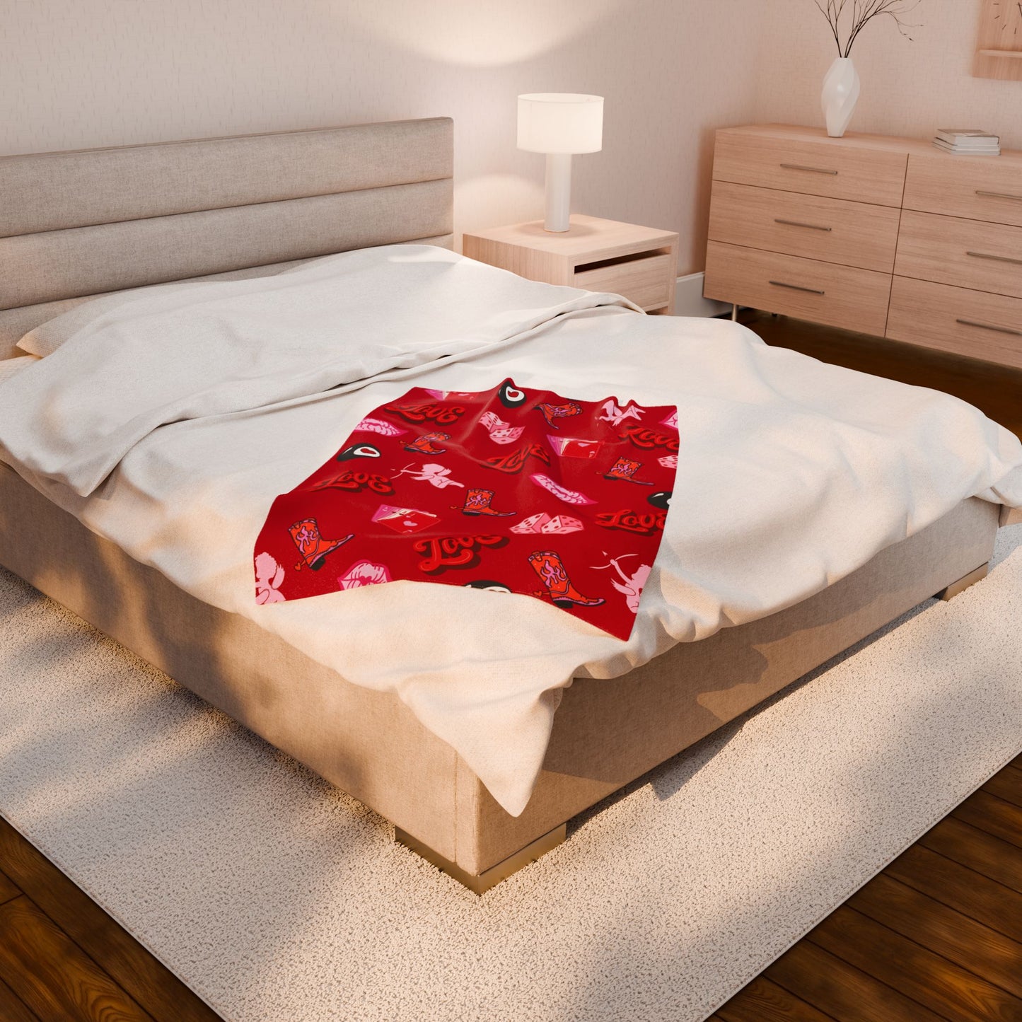 Valentine's Cowgirl Love Plush Blanket — Cupid, Cards & 8-Ball Design