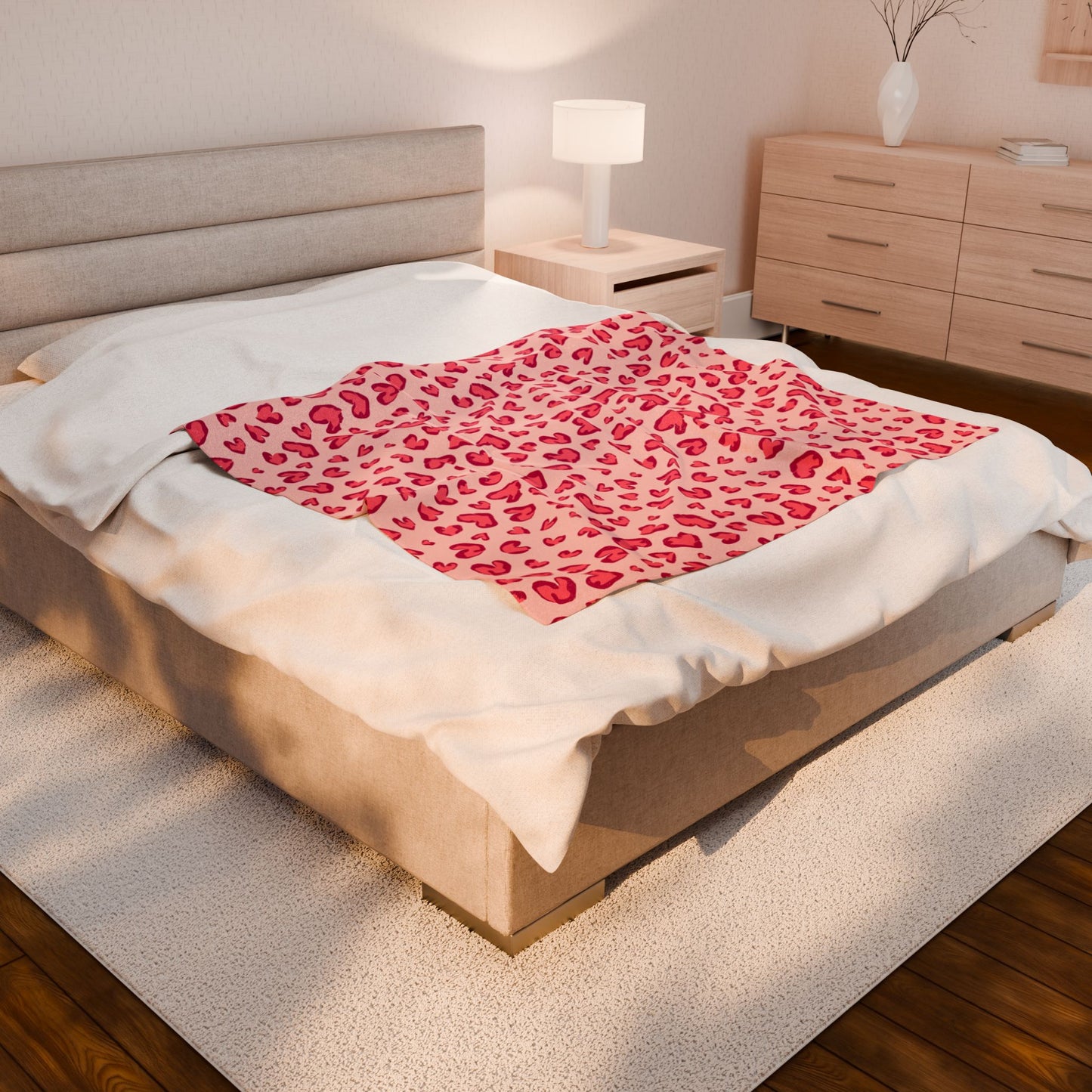 Velveteen Plush Blanket — Pink Heart Cheetah Print Cozy Throw