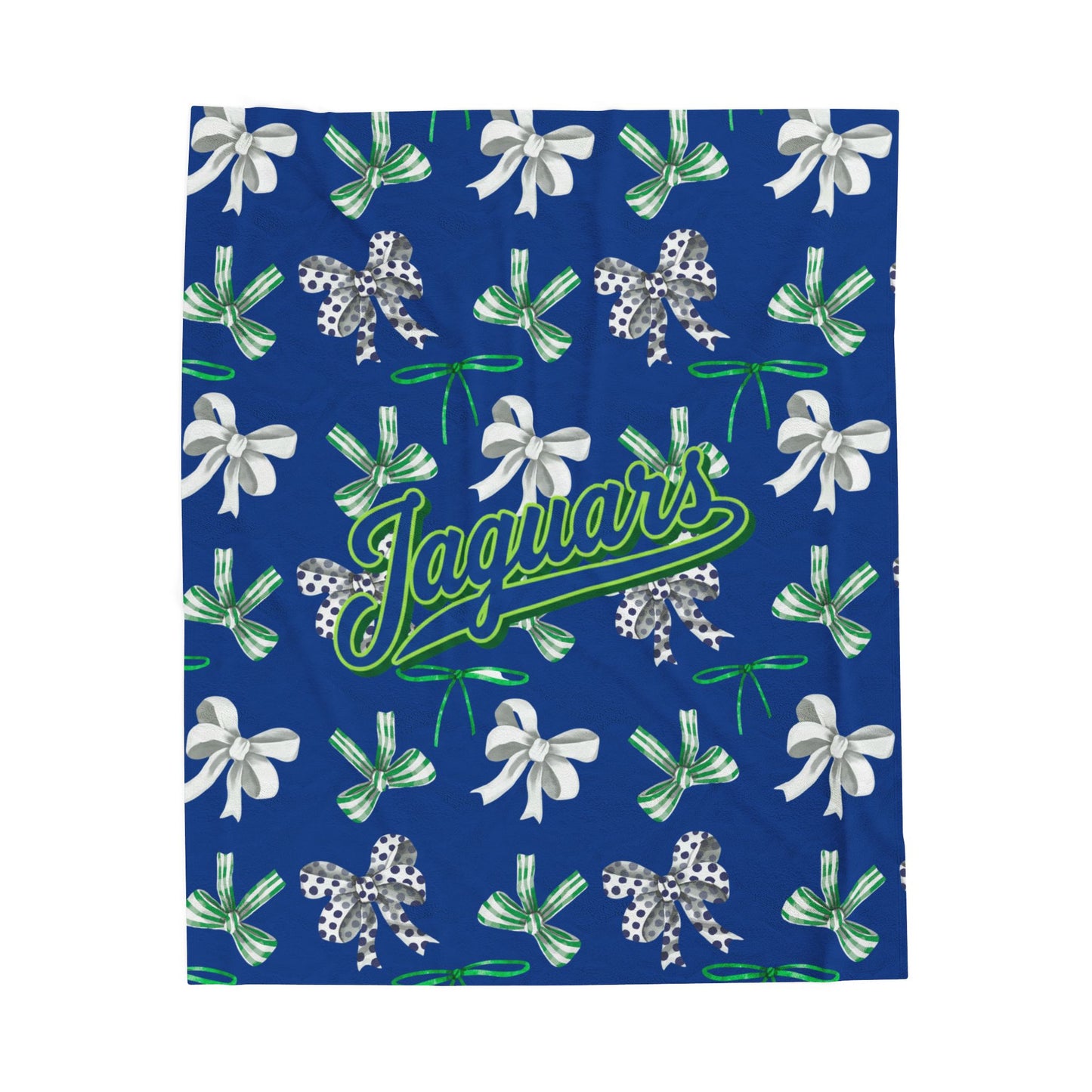 East Jessamine Jaguars - Green, White, and Blue Polka Dot Coquette Bow; Plush Blanket