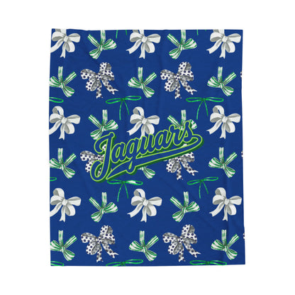 East Jessamine Jaguars - Green, White, and Blue Polka Dot Coquette Bow; Plush Blanket