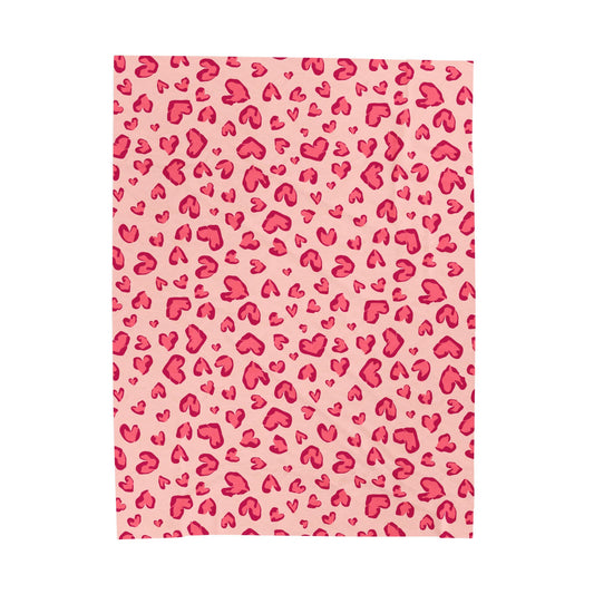 Velveteen Plush Blanket — Pink Heart Cheetah Print Cozy Throw