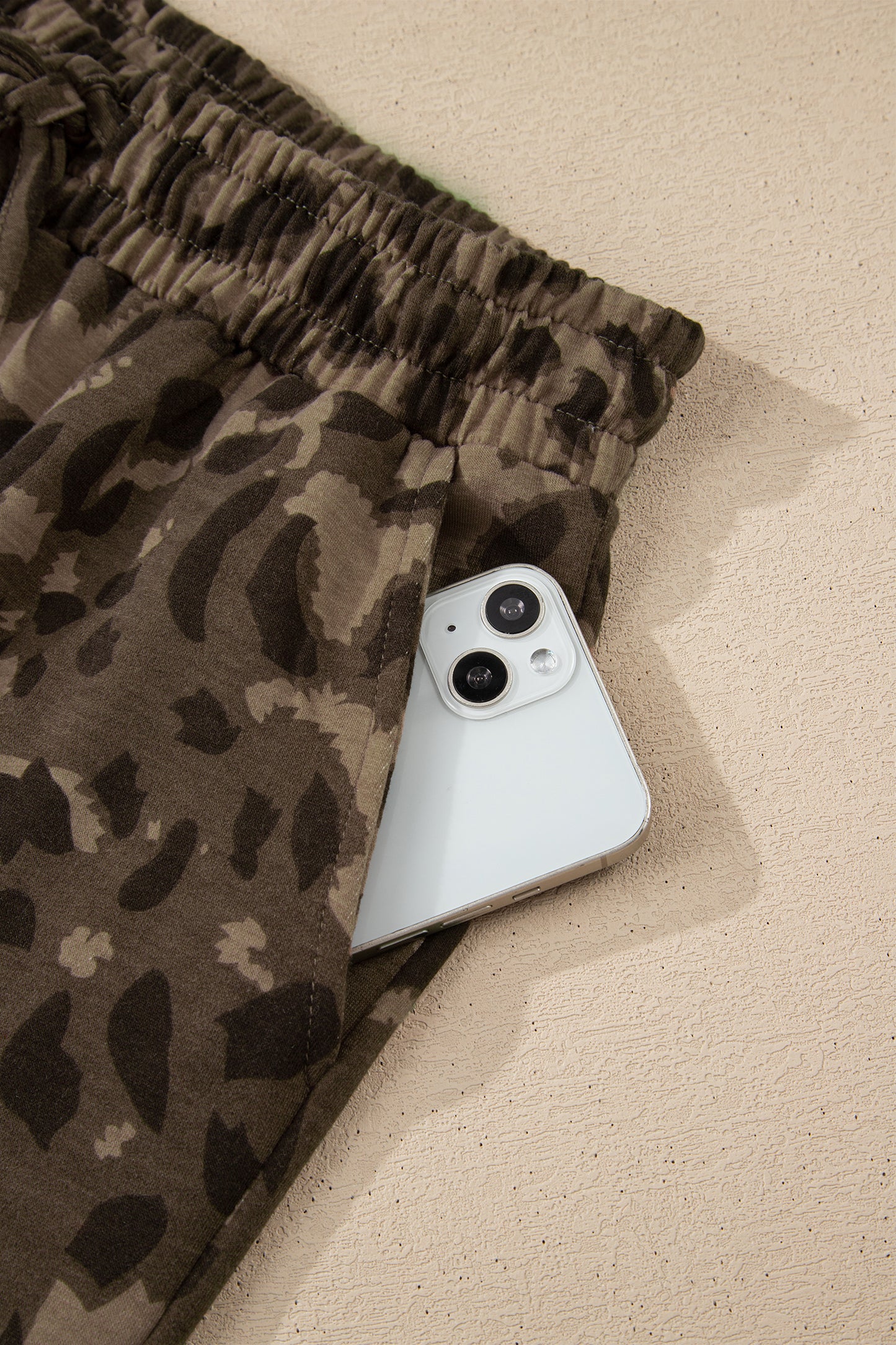 Brown Leopard Print Raw Seam Patchwork Pullover Drawstring Loose Pant Set