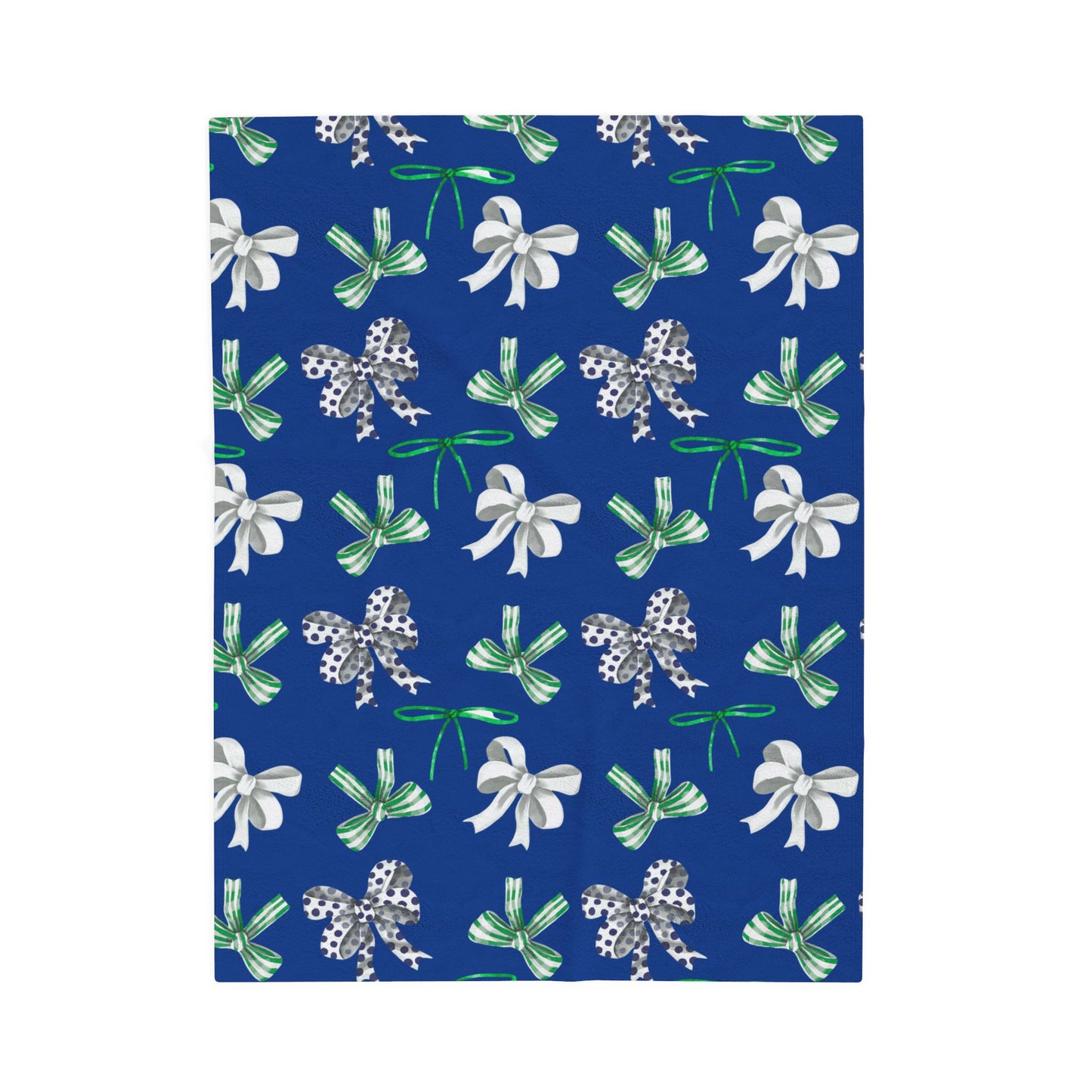 Green, White, and Blue Polka Dot Bow; Plush Blanket -- East Jessamine Colors