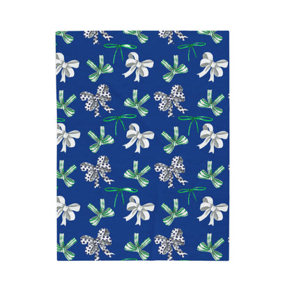 Green, White, and Blue Polka Dot Bow; Plush Blanket -- East Jessamine Colors