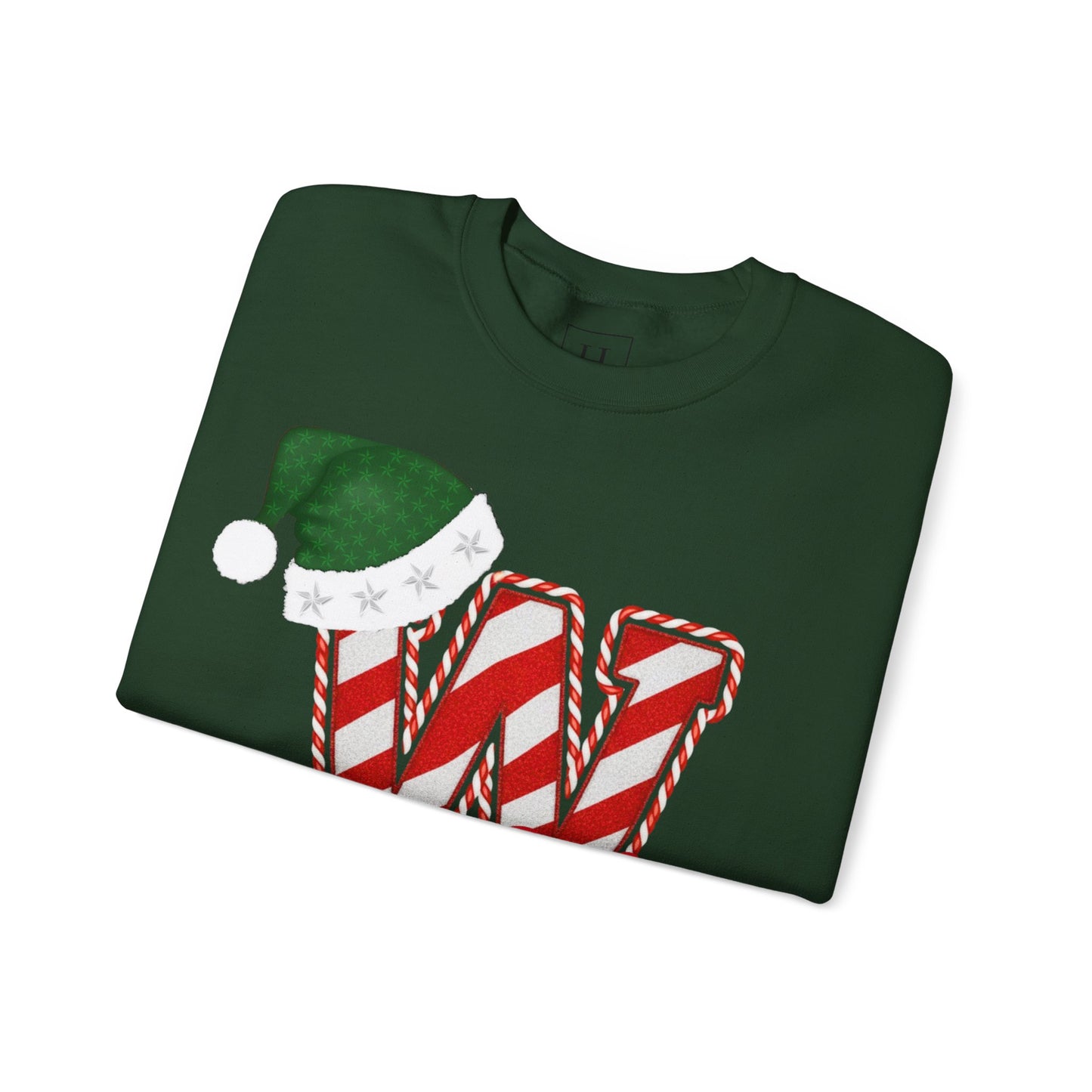 Candy Cane "W" with Green Santa Hat; Colts - Christmas Sweatshirt - Unisex