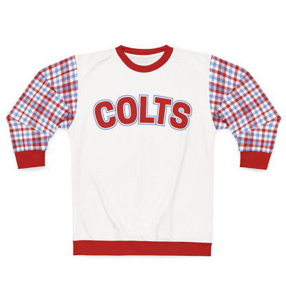 Colts Plaid Sleeve Sweatshirt — Retro Red & Blue - AOP Team Pullover