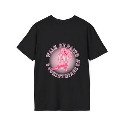 walk by faith cowgirl boot christian shirt (front and back)