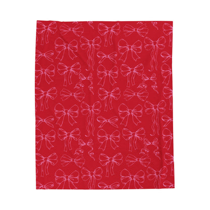 Red Velvet Bow Plush Blanket — Soft Holiday Velveteen Throw