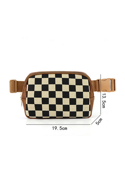 Coffee Faux Leather Checkered Patchwork Crossbody Bag