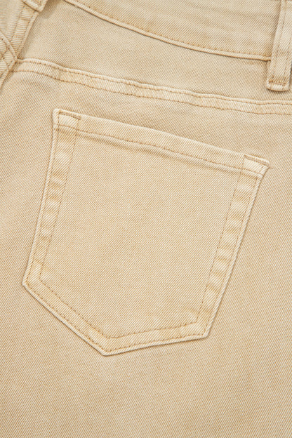 Apricot Solid Color Seamed Center Wide Leg Cropped Jeans