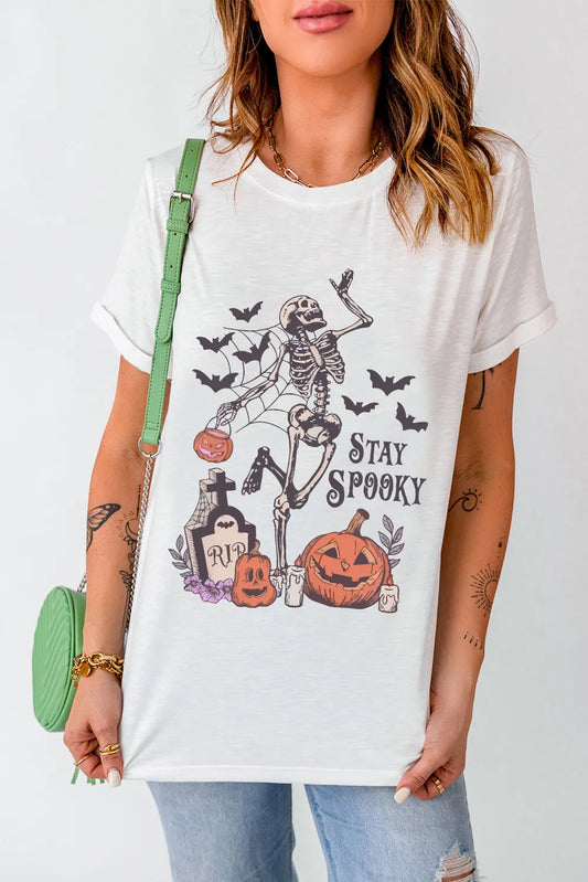 Skeleton Graphic Round Neck Short Sleeve T-Shirt