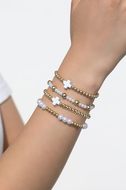 White Cross Beaded Bracelet Set