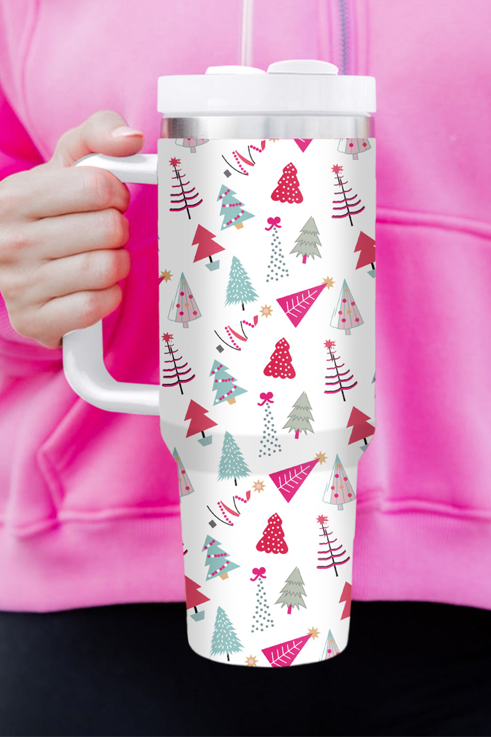 Cartoon Christmas Tree Printed Thermos Cup 40oz