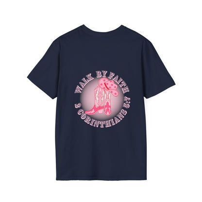 walk by faith cowgirl boot christian shirt (front and back)