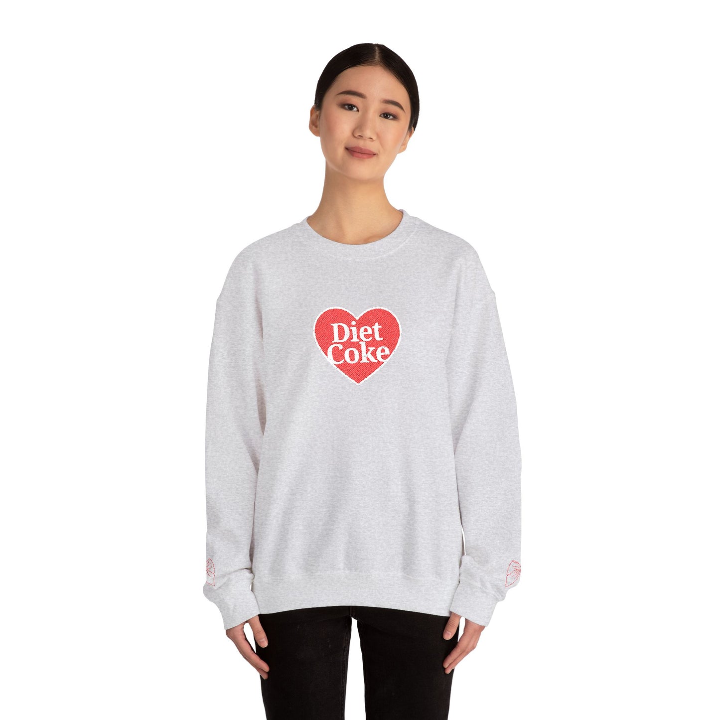 Valentine Heart 'Diet Coke' with Red Bows on Left & Right Sleeves Crewneck Sweatshirt -Embroidered