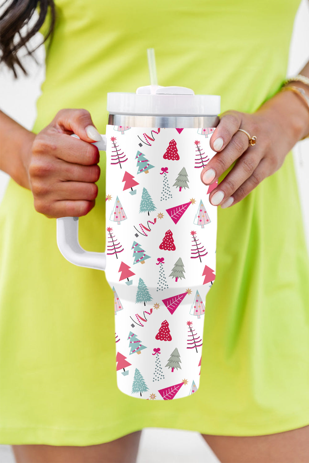 Cartoon Christmas Tree Printed Thermos Cup 40oz