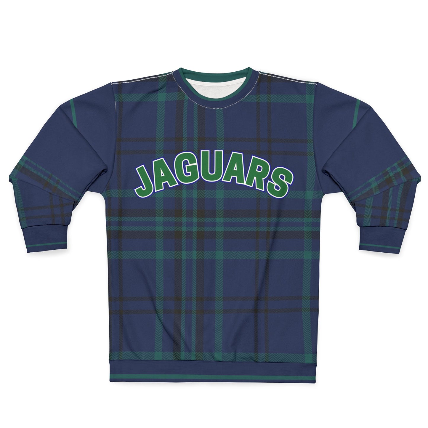 Jaguars Plaid Sleeve Sweatshirt — Blue & Green - AOP Pullover