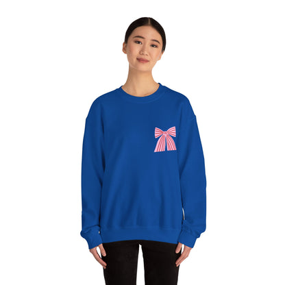 Faith Crewneck Sweatshirt — "Jesus Loves You" Pink & Red Bows - Front & Back