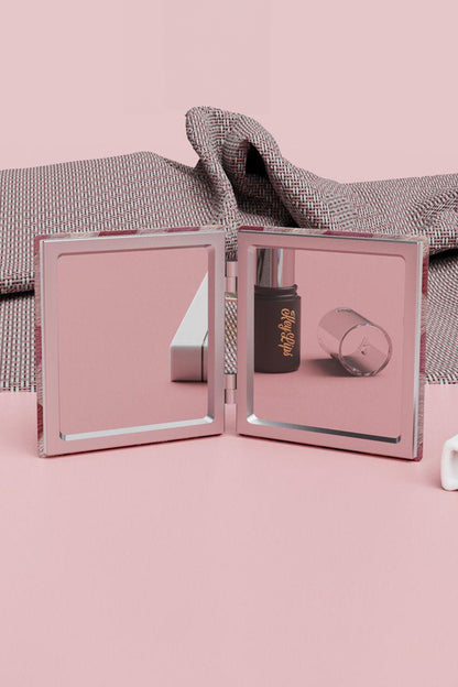 Light Pink Heart Printed Double-Sided Folding Portable Square Mini Mirror