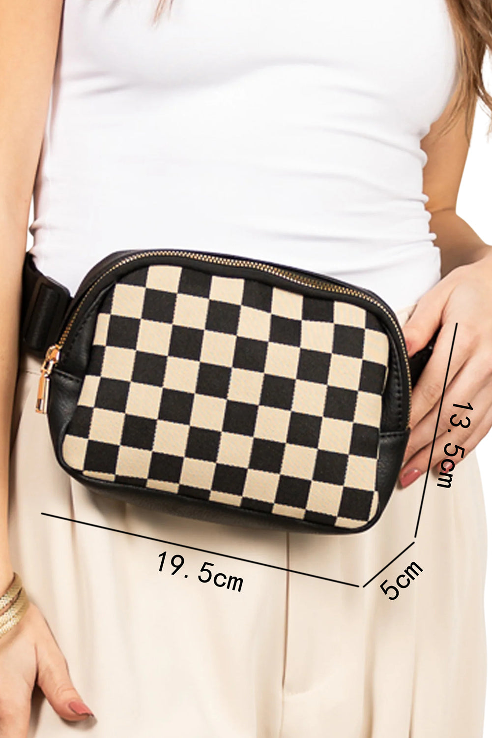 Black Faux Leather Checkered Patchwork Crossbody Bag