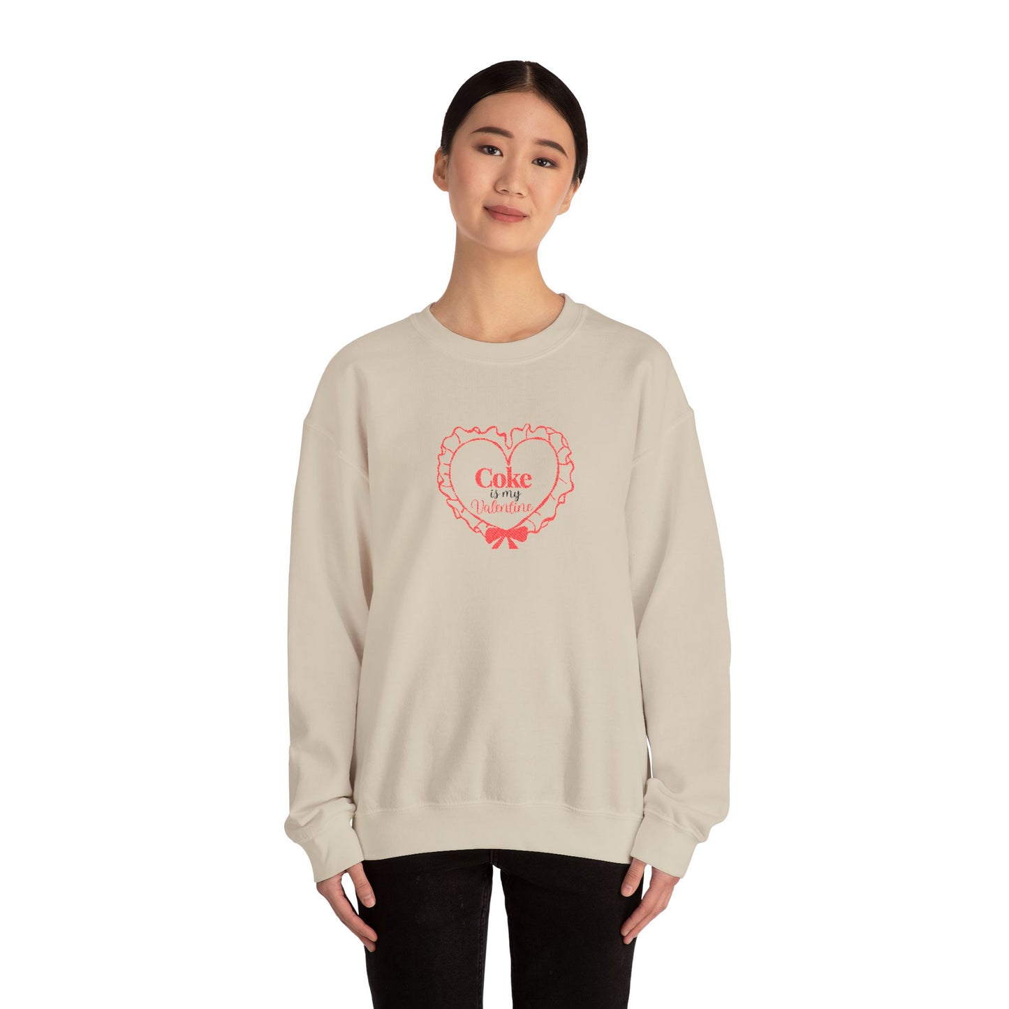 Valentine Heart 'Coke Is My Valentine' Crewneck Sweatshirt -Embroidered