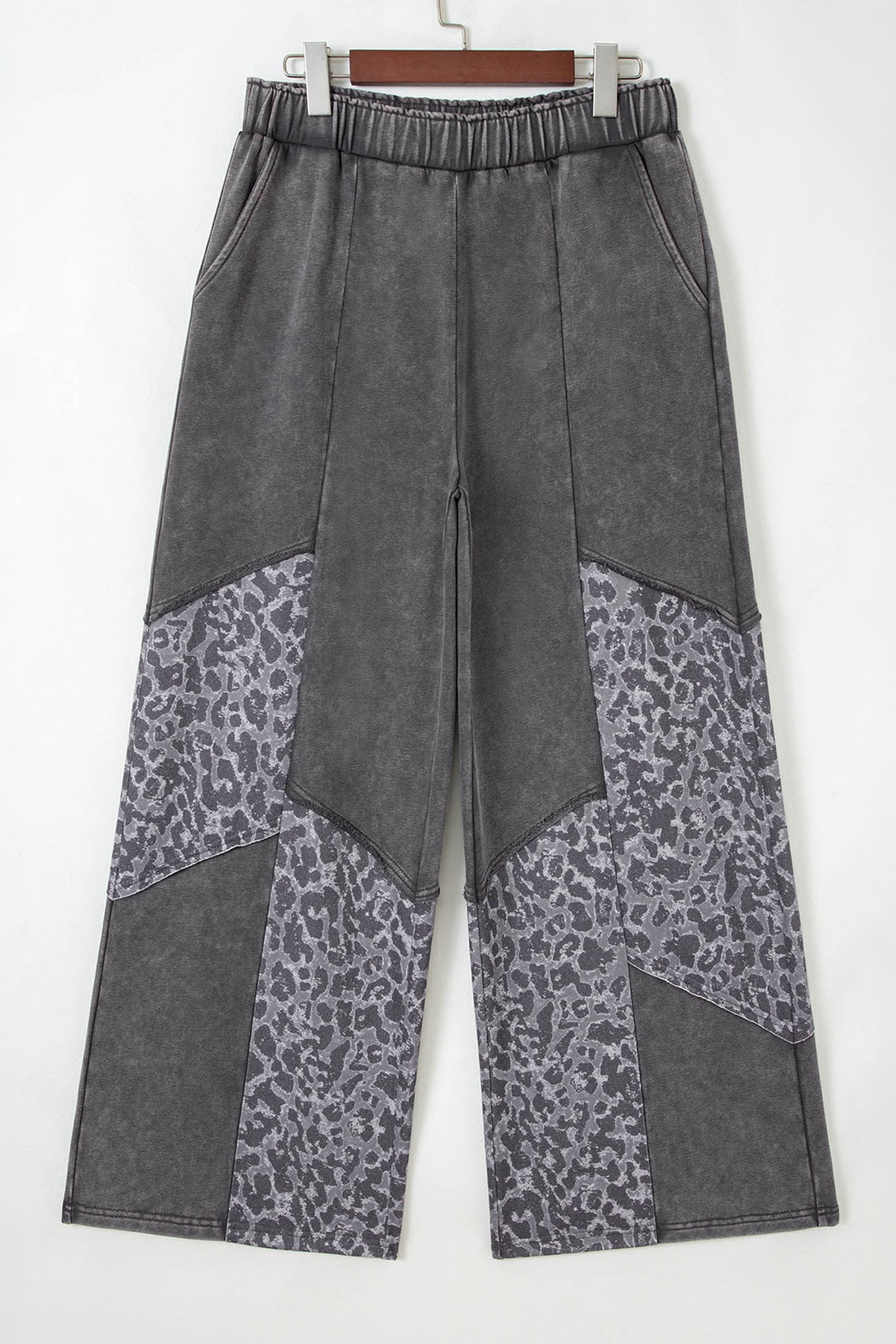 Coffee Mineral Wash Leopard Patchwork Loose Pants