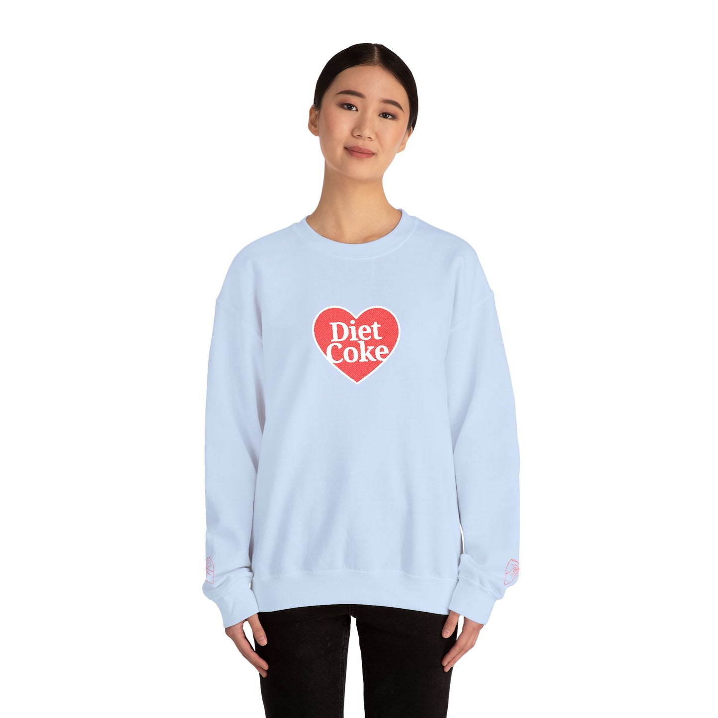 Valentine Heart 'Diet Coke' with Red Bows on Left & Right Sleeves Crewneck Sweatshirt -Embroidered