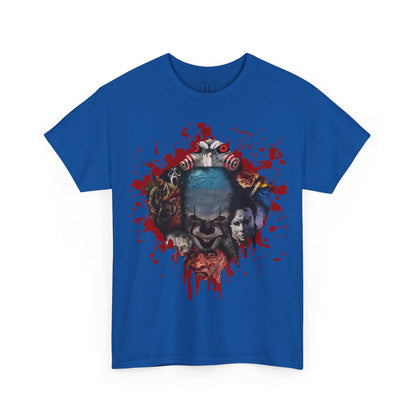 Halloween; Classic Horror Characters with Pennywise and Blood Splatter -- Unisex