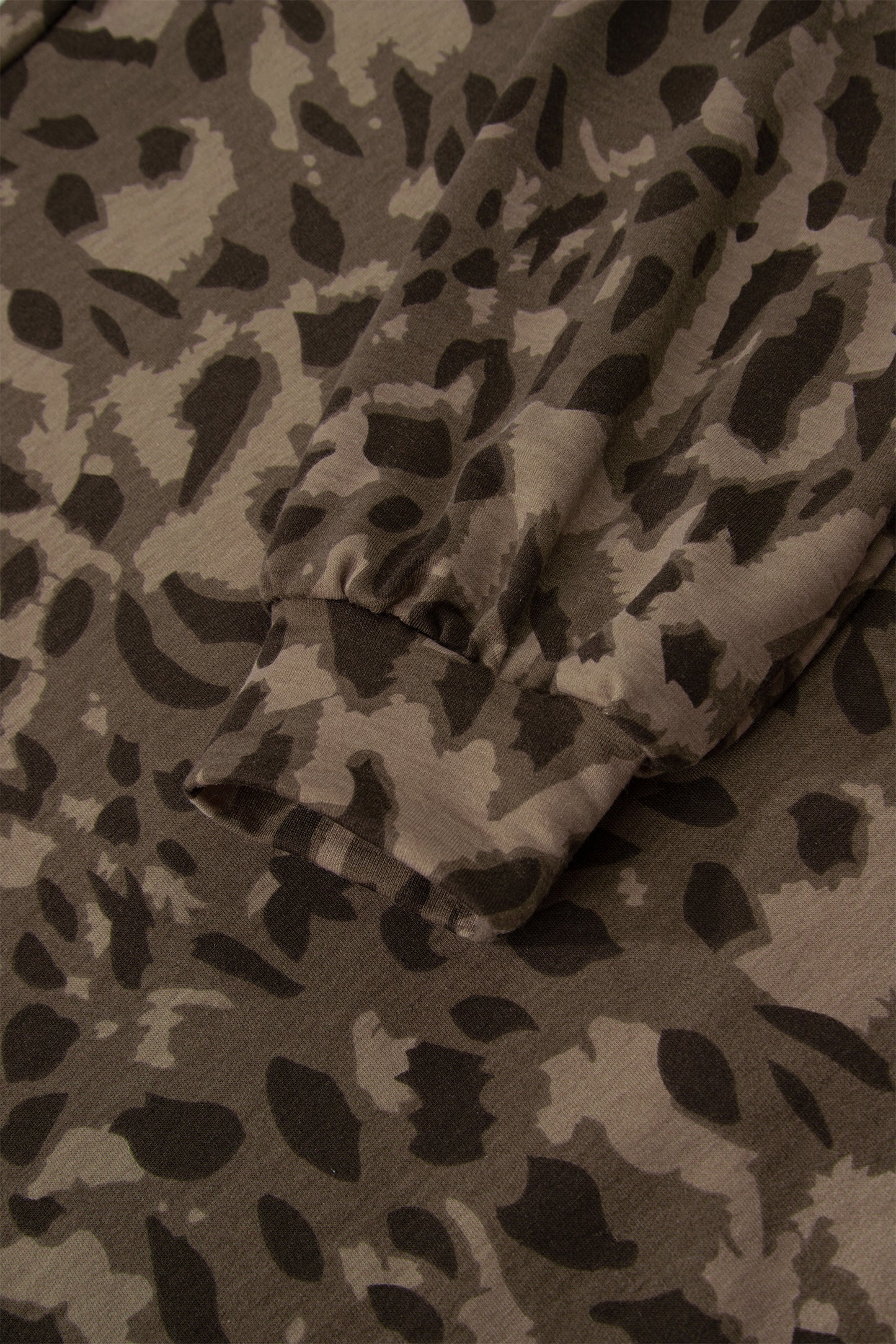 Brown Leopard Print Raw Seam Patchwork Pullover Drawstring Loose Pant Set