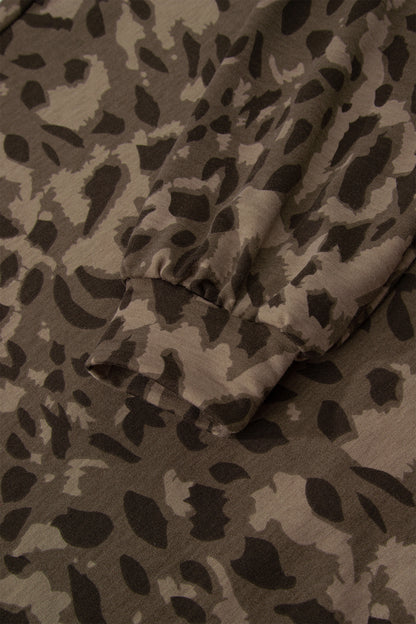 Brown Leopard Print Raw Seam Patchwork Pullover Drawstring Loose Pant Set