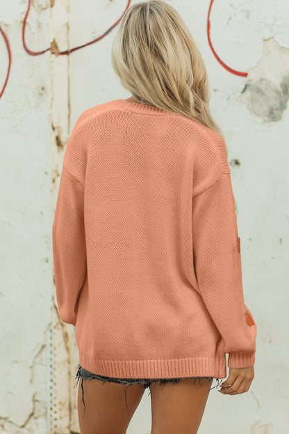 Light Pink Christmas Tree Print Open Front Drop Shoulder Midi Cardigan