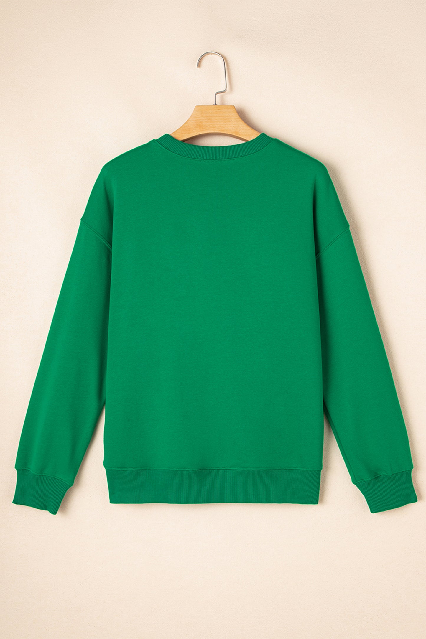 Dark Green LUCKY Clover Letter Printed Loose Pullover Sweatshirt